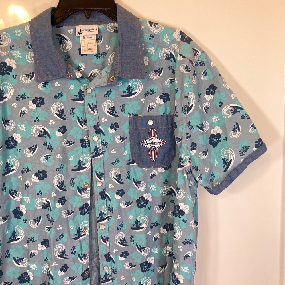 Mickey Mouse Surf Mens Disney Snap Short Sleeve Collared Shirt Sz XL - Picture 9 of 16